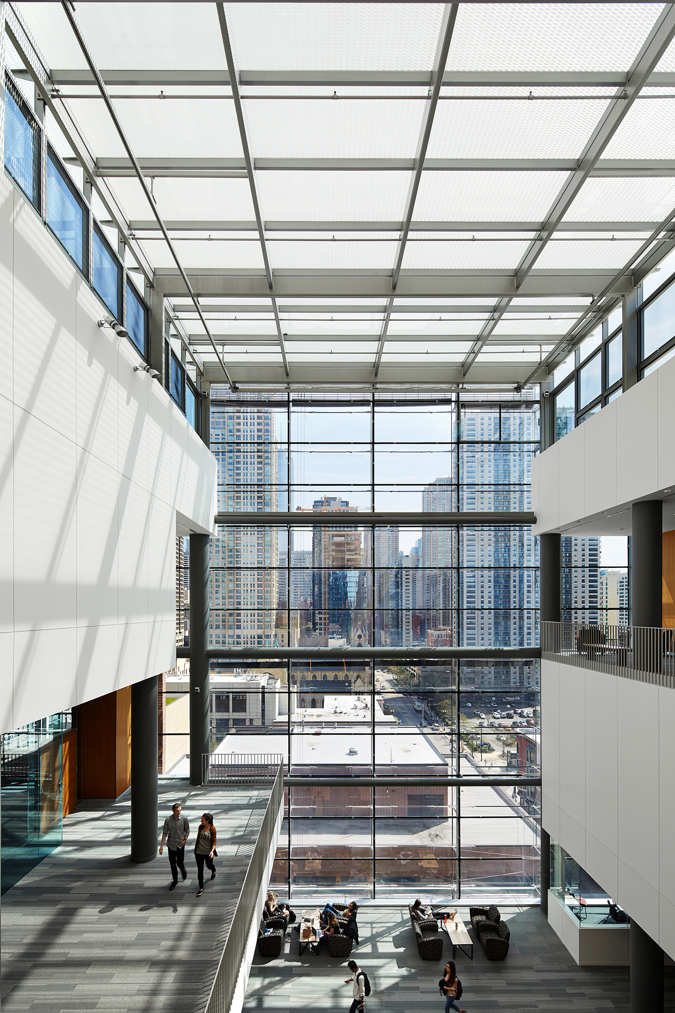 Atrium at SCB's John and Kathy Schreiber Center. Architect. Campus Environments. Learning Environments.