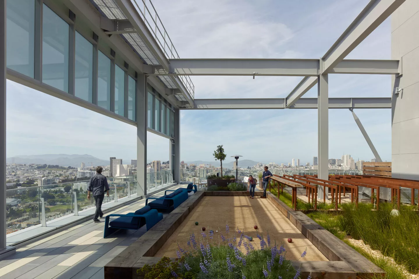 Rooftop amenity floor of SCB's 100 Van Ness. Architecture. Adaptive reuse. Renovation. Residential.