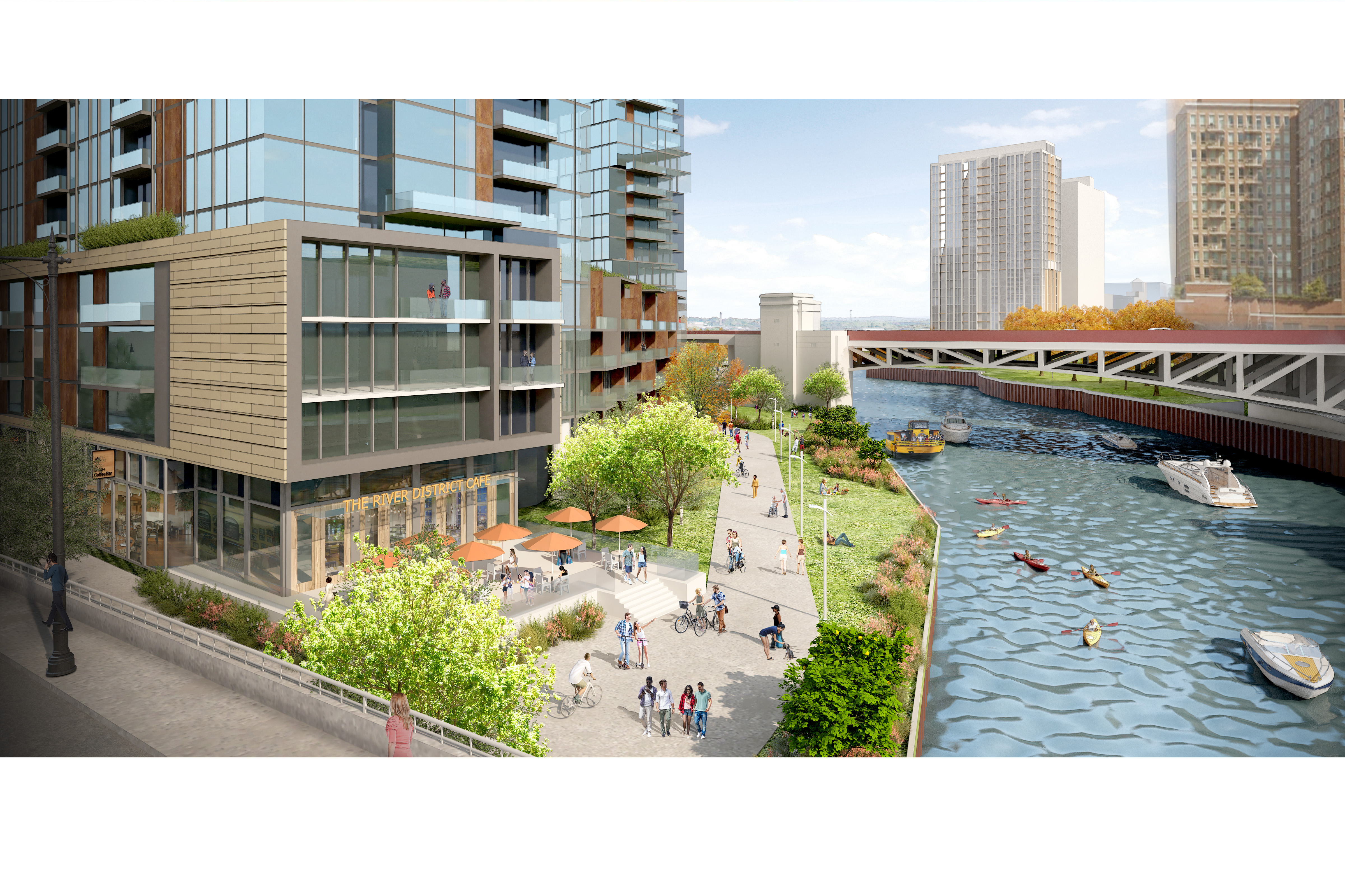 Riverwalk in SCB's River District Master Plan. Planning and Urban Design. Planning and Strategies. Urban Design.