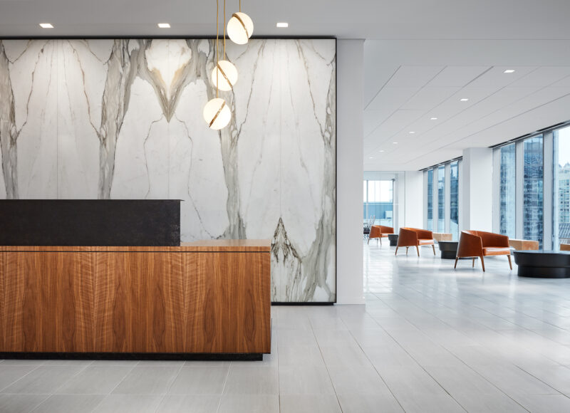 Reception of SCB's Hinshaw & Culbertson. Interior Design. Workplace.