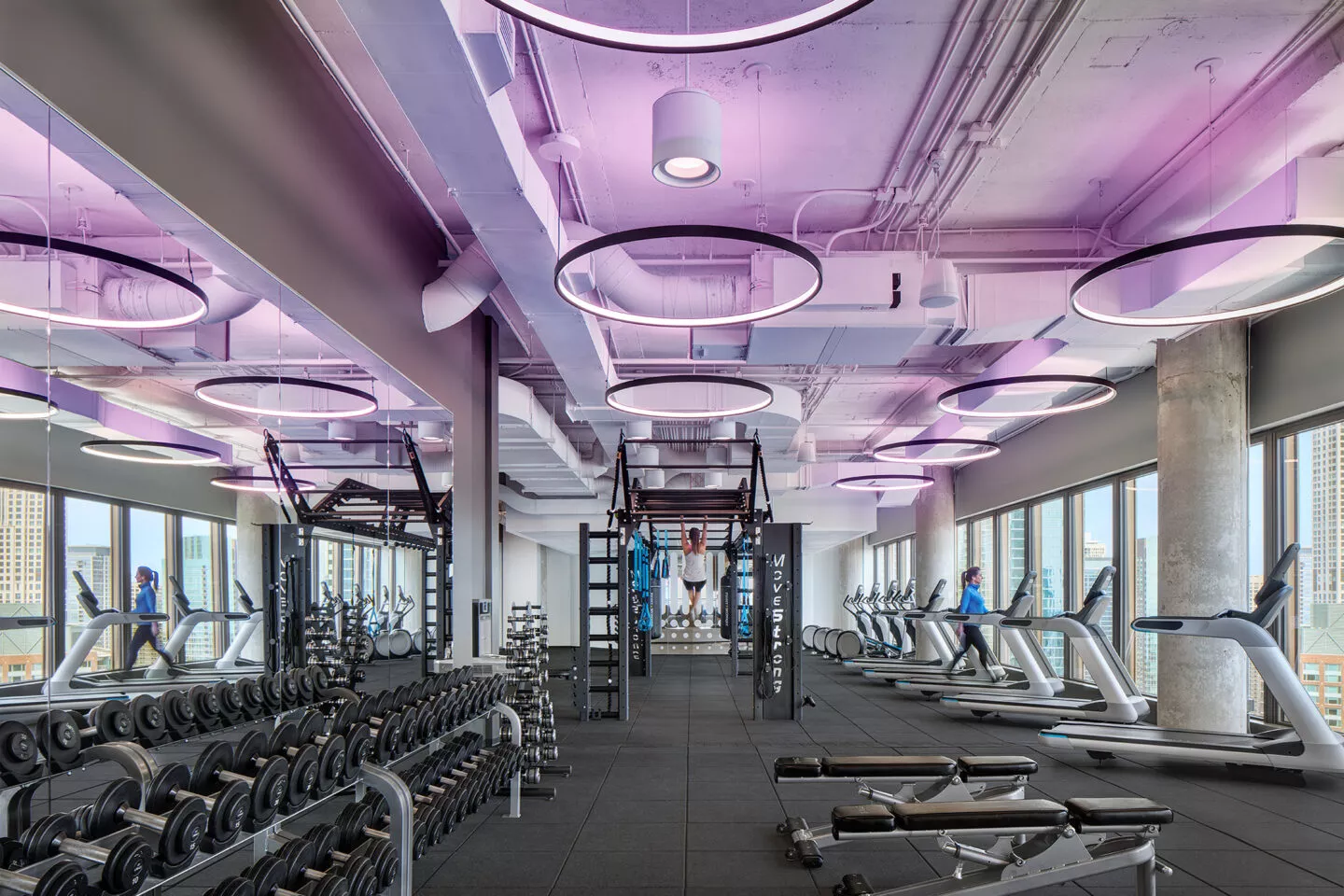 Fitness center at SCB's 303 East Wacker. Architecture. Adaptive Reuse and Renovation. Interior Design. Repositioning.