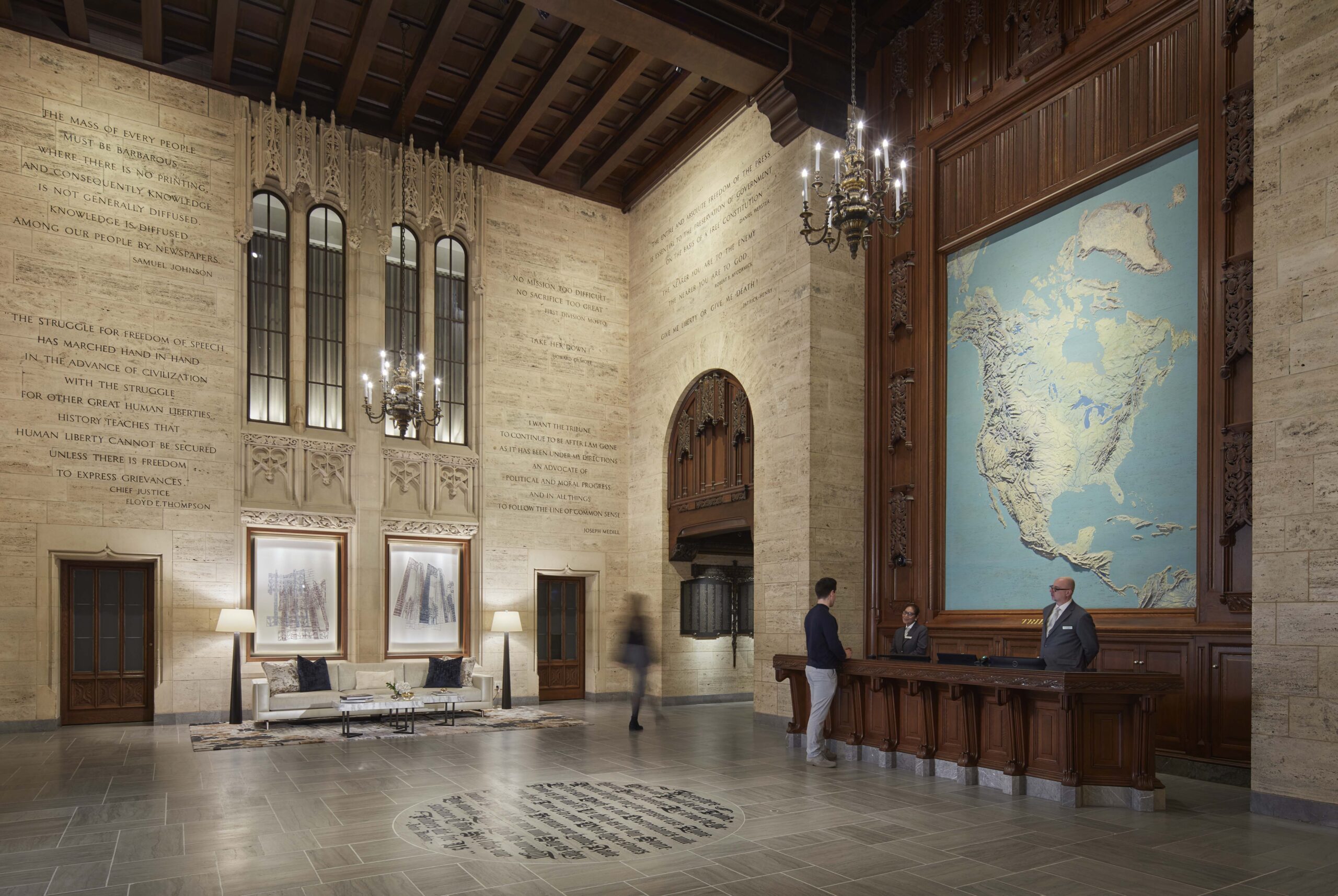 Lobby of SCB's Tribune Tower Conversion. Architecture. Adaptive Reuse. Renovation. Residential.