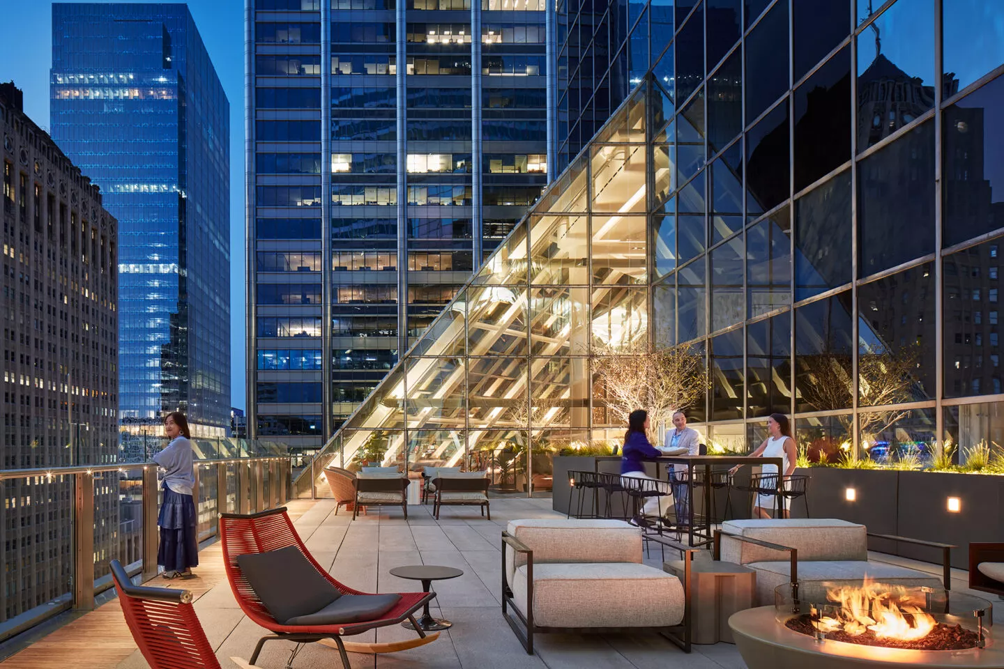 Rooftop terrace at SCB's One South Wacker. Interior Design. Repositioning.