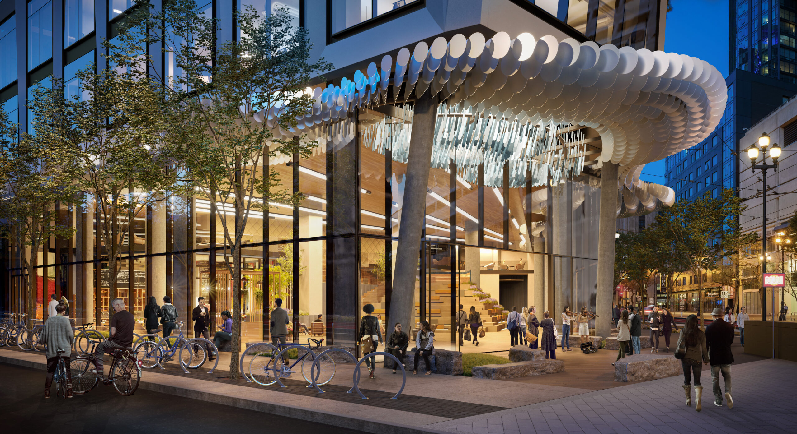 Sculptural canopy at SCB's Hayes Point. Architecture. Mixed-use. Retail. Office. Residential.