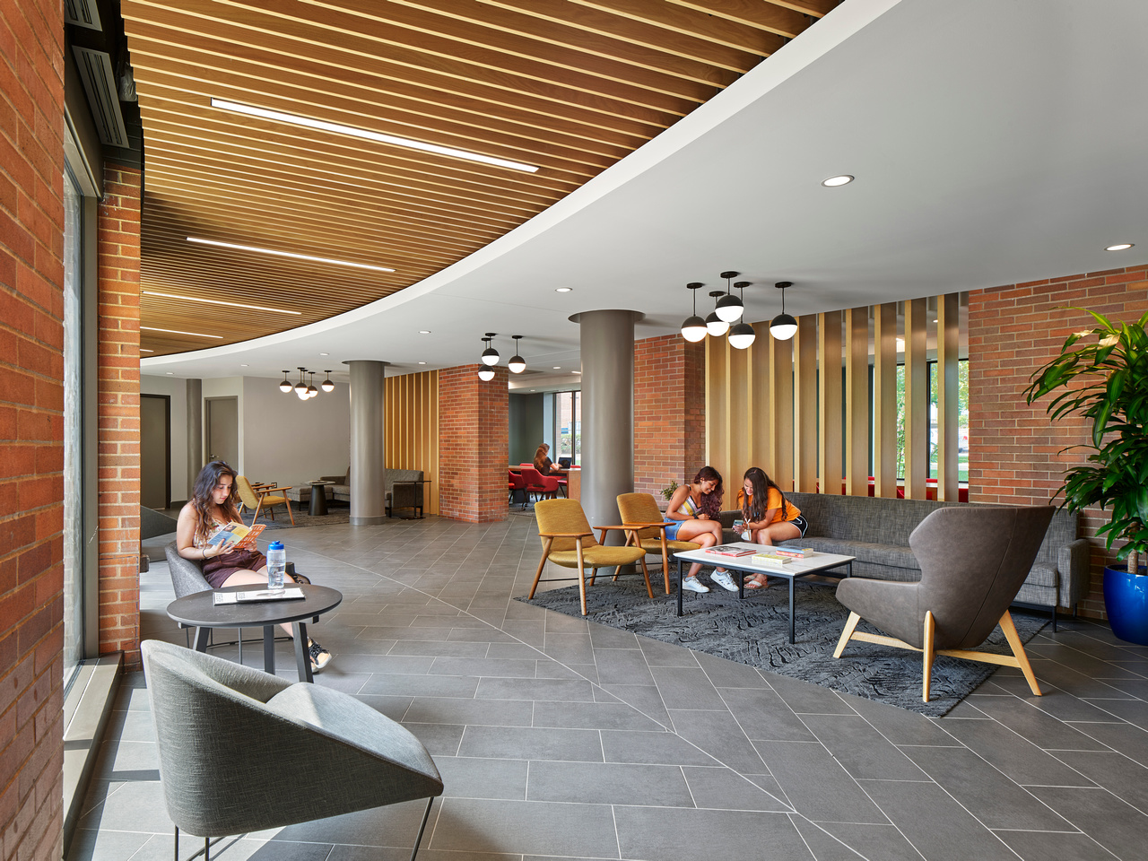 Lounge at SCB's Bentley Hall and Pennoni Honors College. Interior Design. Campus Environments.