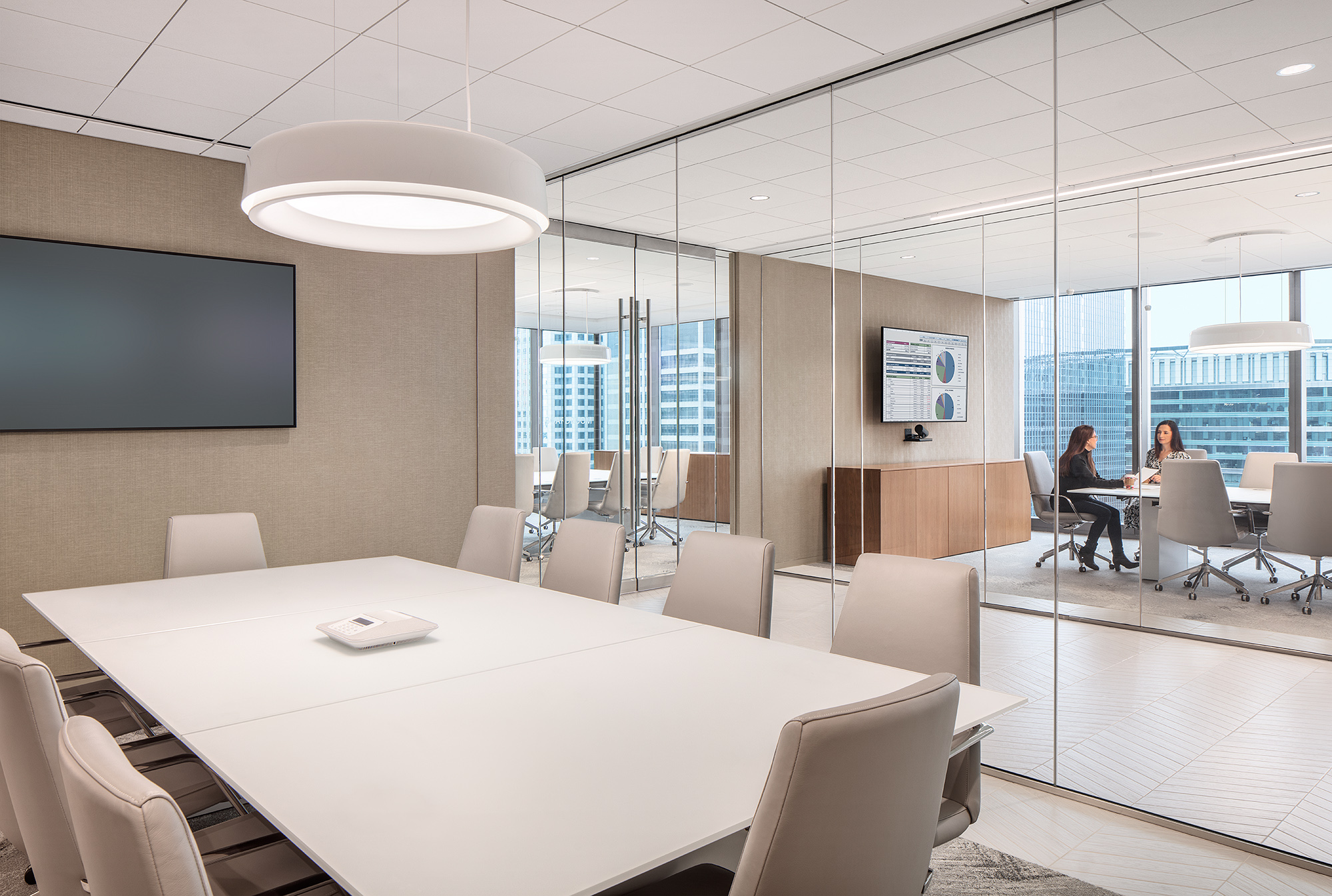 Suite of meeting rooms at SCB's Fortune 500 Global Asset Manager. Interior Design. Workplace.