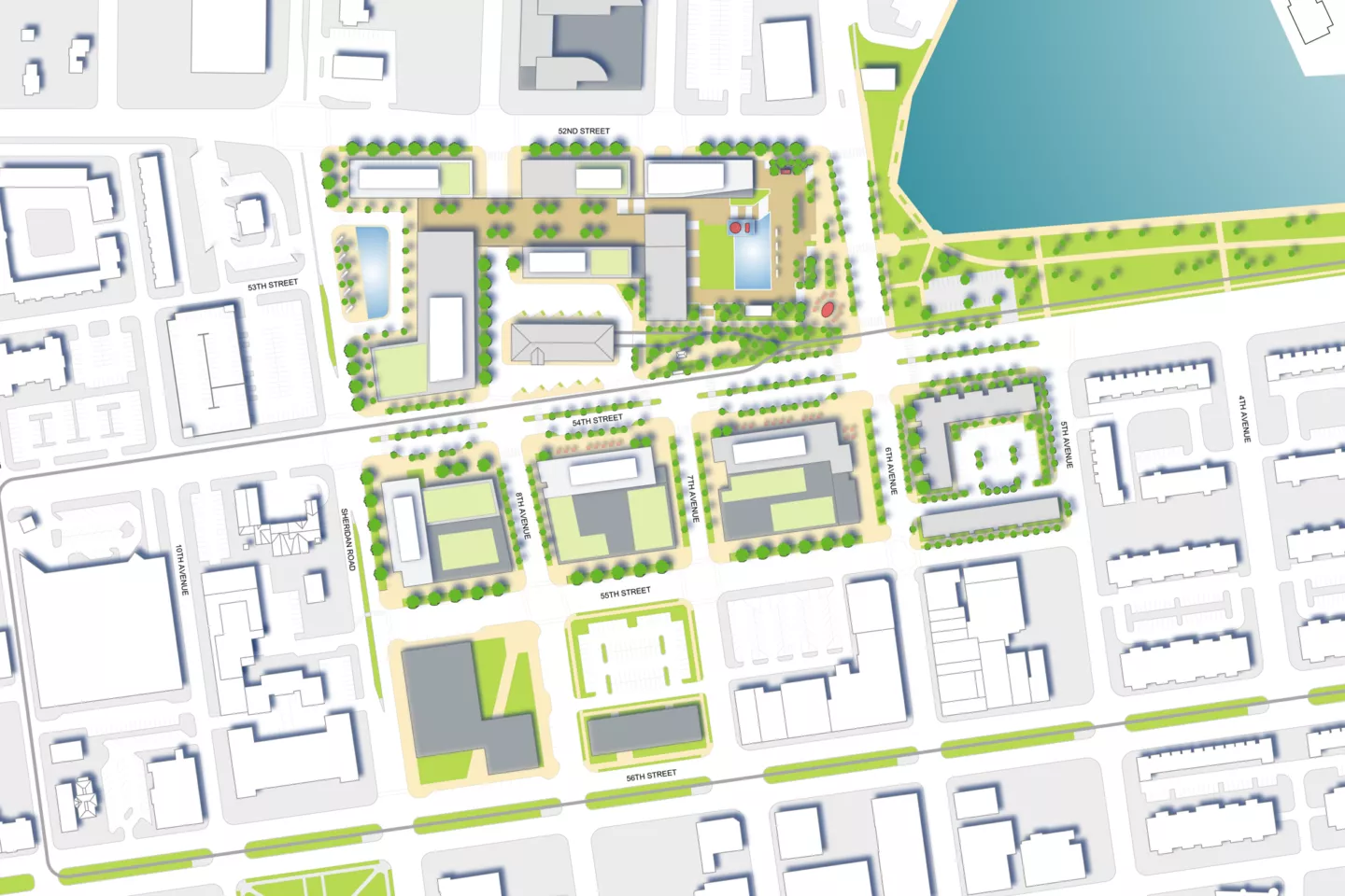 Site plan of SCB's Kenosha Downtown Redevelopment. Planning and urban design. Urban design.